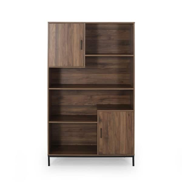 Noble House Frankford 64.5 in. Walnut Wood 4-Shelf Standard Bookcase with Drawers