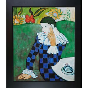 Harlequin Leaning on his Elbow by Pablo Picasso New Age Black Framed Oil Painting Art Print 24.75 in. x 28.75 in.