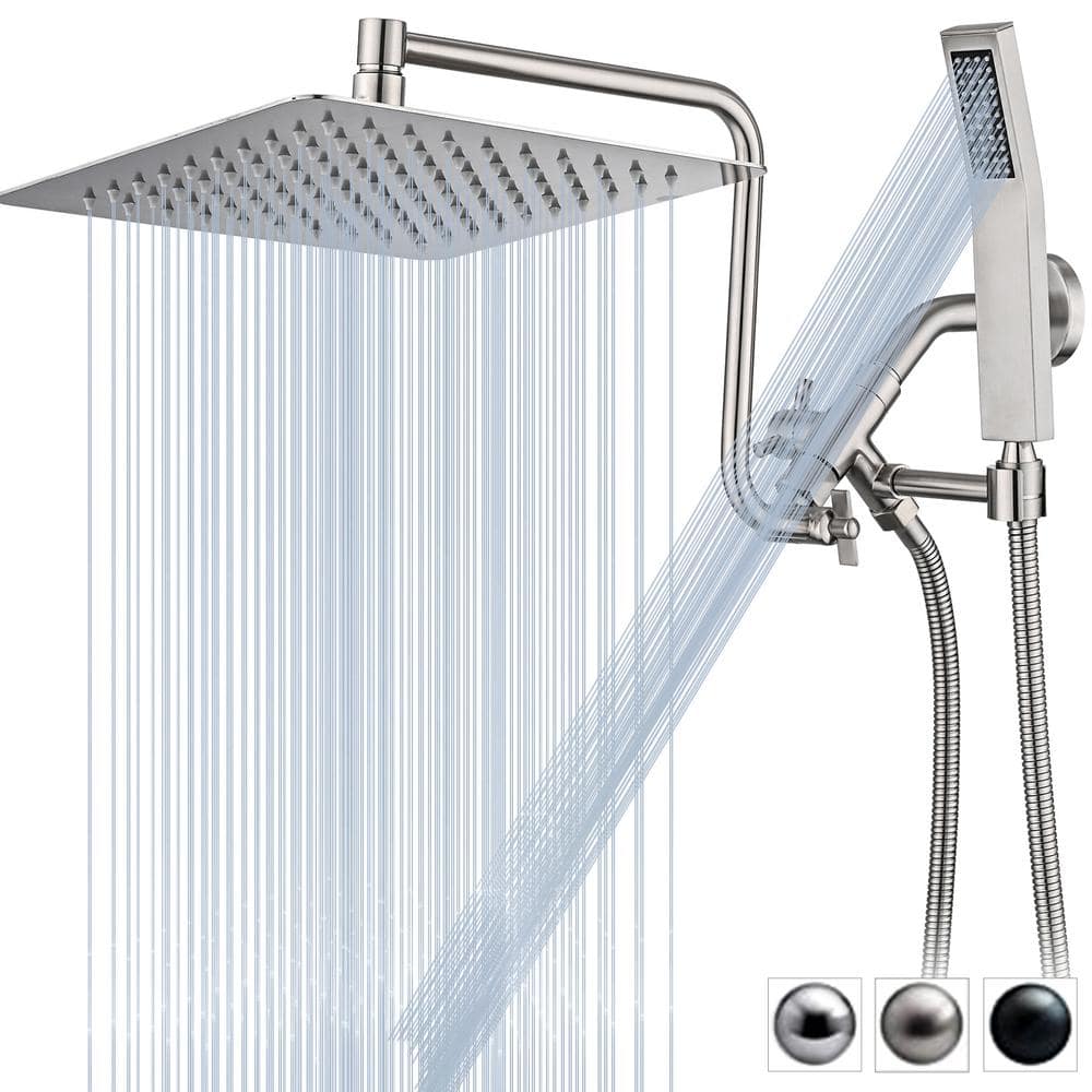 YASINU 1-Spray Patterns 10 in.Wall Mount All Metal Dual Shower head ...