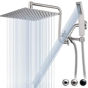 1-Spray Patterns 10 in.Wall Mount All Metal Dual Shower head with Shower Wand And 70" Long Shower Hose in Brushed Nickel