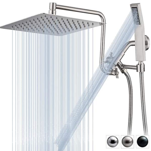 YASINU 1-Spray Patterns 10 in.Wall Mount All Metal Dual Shower head with Shower Wand And 70" Long Shower Hose in Brushed Nickel