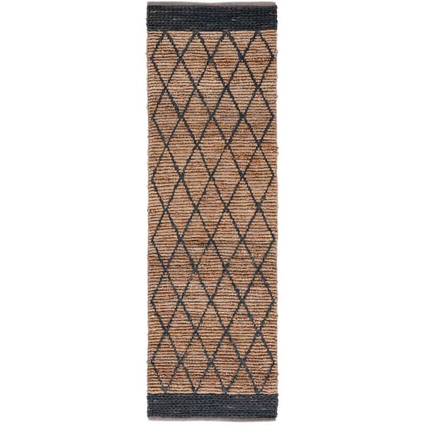 SAFAVIEH Natural Fiber Beige/Black 3 ft. x 8 ft. Border Multi-Diamond Runner Rug