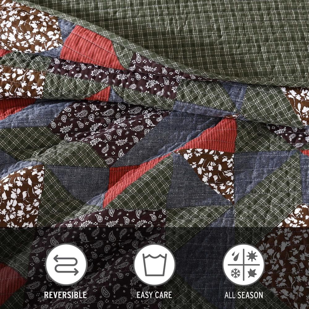 Full Patchwork Cotton Reversible Quilt Set in Brown