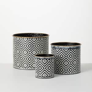 8.5", 6.5", and 4" Black and White Geometric Pattern Metal Planter (Set of 3)