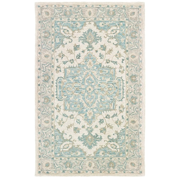 Unbranded Willow Persian Turquoise / Gray 7 ft. 9 in. x 9 ft. 9 in. Indoor Area Rug