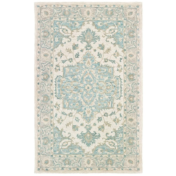 LR Home Willow Persian Turquoise / Gray 7 ft. 9 in. x 9 ft. 9 in. Indoor Area Rug