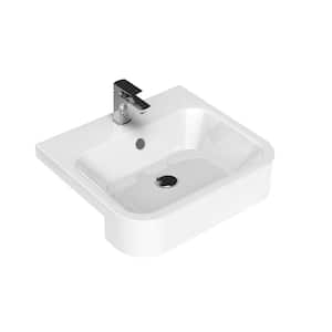 Fly 3057 21.9" Semi-Recessed Bathroom Sink in Glossy White Ceramic