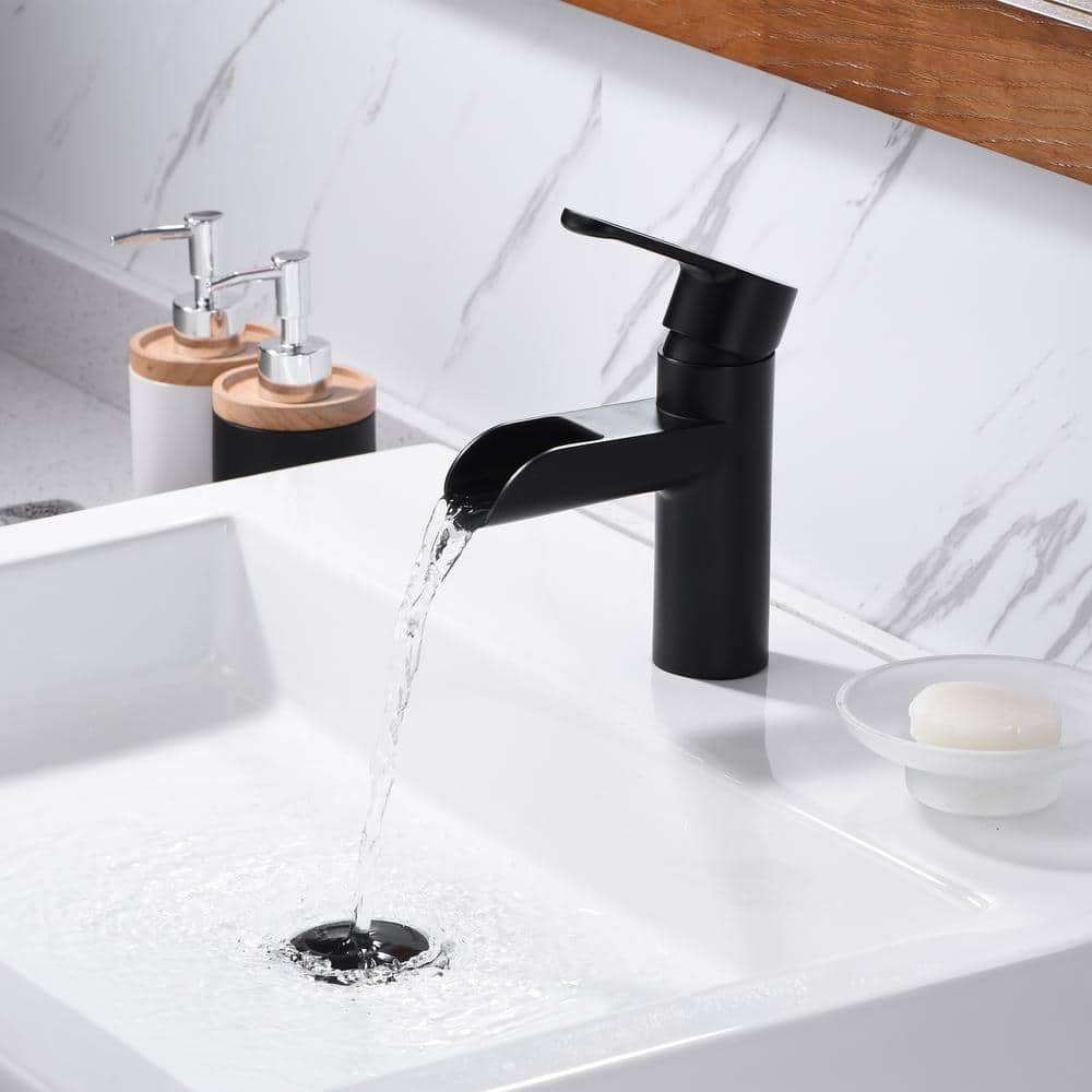 Matte Black Modern Single-Handle Waterfall Bathroom Faucet