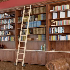 10 ft. Maple Library Ladder (11 ft. Reach) Black Contemporary Rolling Hardware 12 ft. Rail and Horizontal Brackets