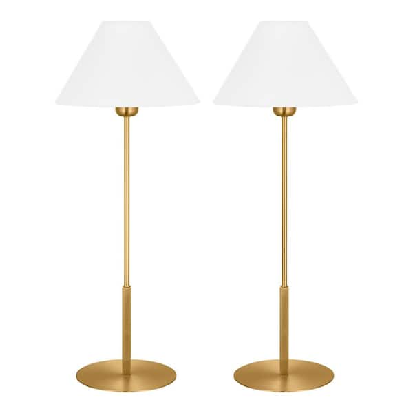 Hampton Bay Ashburn 31 in. Plated Gold Table Lamp with White Fabric Shade (Set of 2)