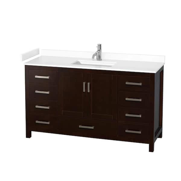 Wyndham Collection Sheffield 60 in. W x 22 in. D Single Bath Vanity in Espresso with Cultured Marble Vanity Top in White with White Basin