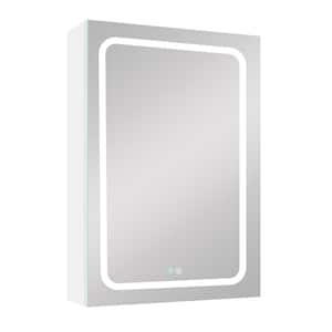 20 in. W x 30 in. H Rectangular Aluminum LED Lighted Surface Mount Medicine Cabinet with Mirror White Left Open