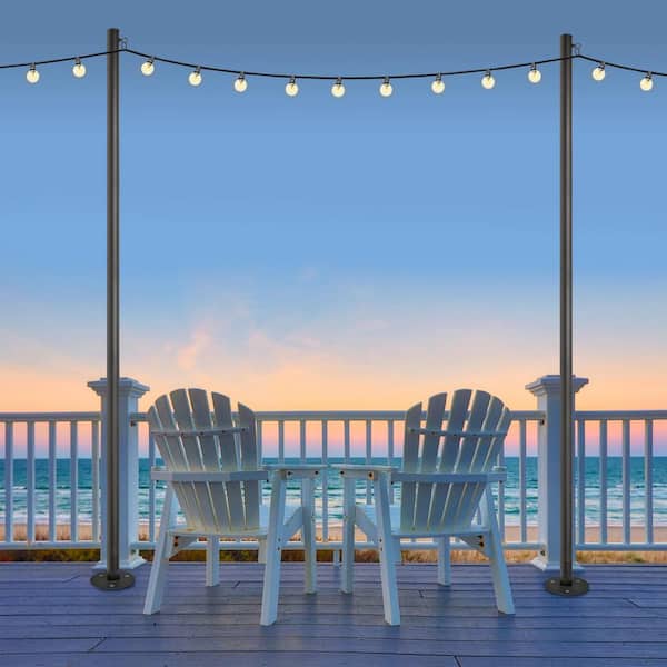 Two 10 ft. Premium String Light Poles For Deck/Concrete, Black