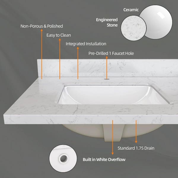 NTQ Etyi 54 in. W x 22 in. D Engineered Stone Vanity Top