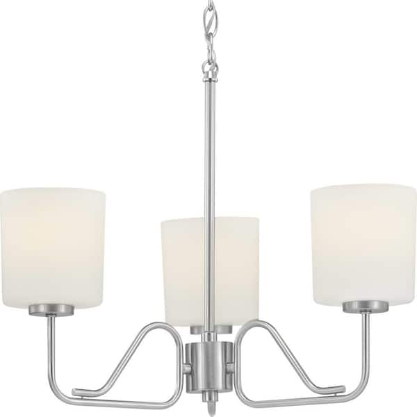 Progress Lighting Tobin Collection 3-Light Brushed Nickel Etched White Glass Modern Chandelier Light