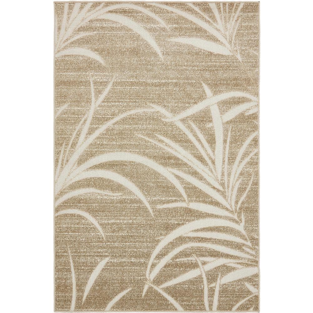 Beige Rectangular Synthetic Outdoor Stain-Resistant Rug 4' x 6'