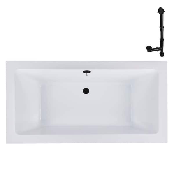 72 in. x 36 in. Rectangular Acrylic Soaking Drop-In Bathtub, with Center Drain in Matte Black