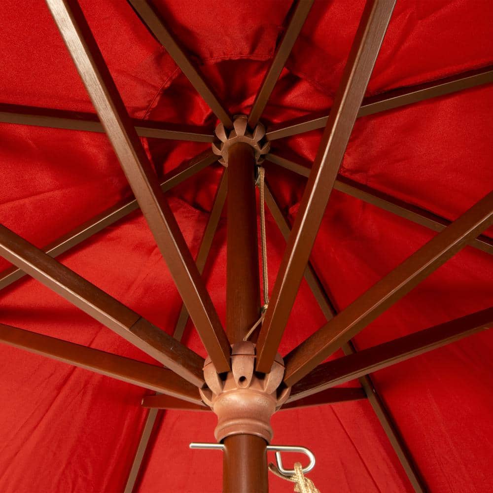 9 ft Burnt Chili Wood Patio Umbrella with Polyester Canopy