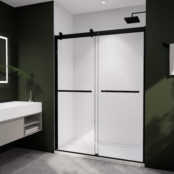 50-54 in W x 74 in H Dual Sliding Frameless Soft-Close Shower Door in Matte Black with (8 mm) Clear Glass