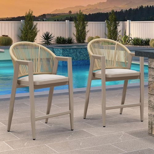 Modern Wicker Rattan Counter Height Outdoor Bar Stools for Patio