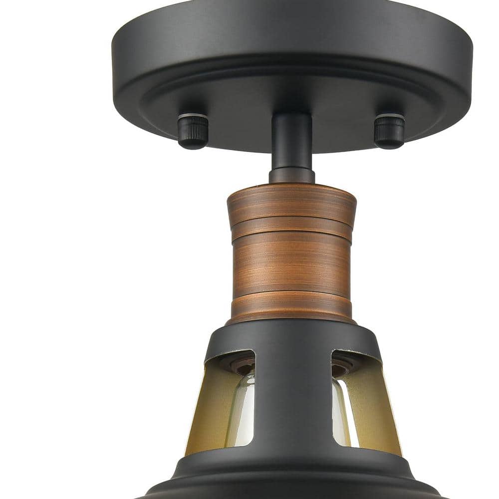 10.6" Black and Gold Metal Semi Flush Mount Ceiling Light