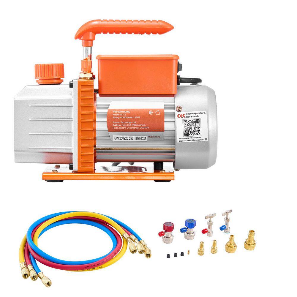AC Vacuum Pump and Gauge Set, 4.5 CFM 1/3 HP Single Stage HVAC Pump with Manifold Gauge Kit for R134a R22 R410a R1234YF price history on PriceWatchPro