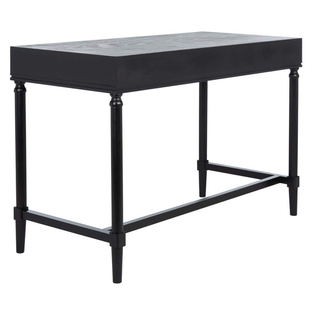 Estella Chic Black and Natural Wood Writing Desk with Gold Accents
