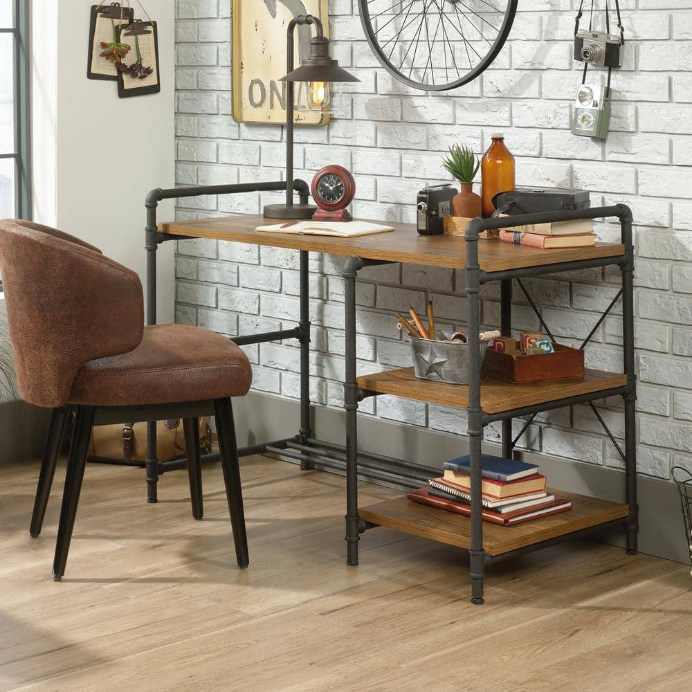 Iron City Black Metal and Oak Wood Desk with Shelves