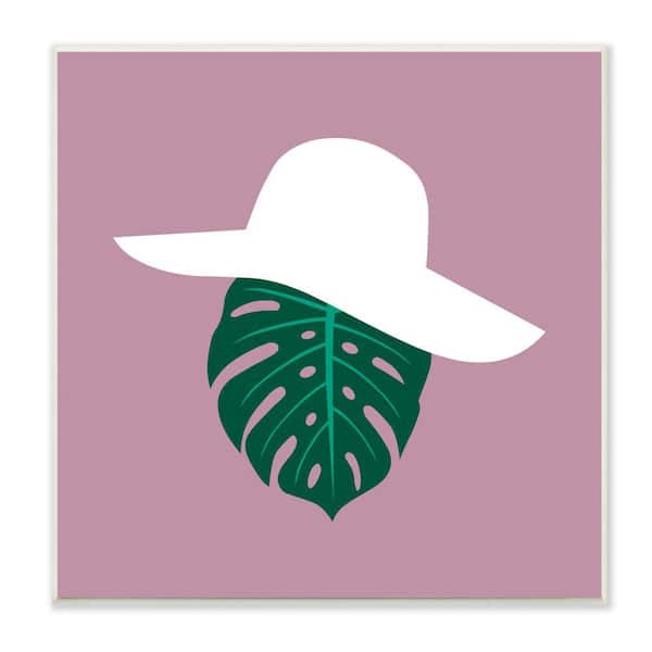Stupell Industries "Tropical Fashion Monstera Leaf Floppy Hat" by Atelier Poster Unframed Abstract Wood Wall Art Print 12 in. x 12 in.