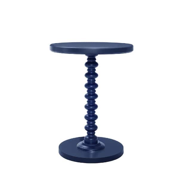Benjara 17 in. Blue Round Wood End Table with Turned Base