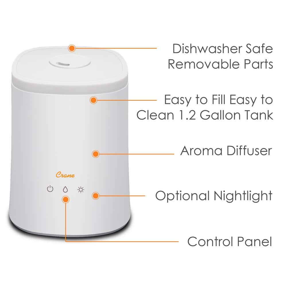 1.2 Gallon White Ultrasonic Cool Mist Tabletop Humidifier with Night Light