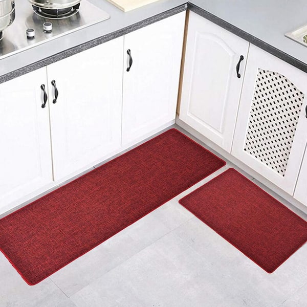 Woven Effect Red 18 in. x 47 in. and 18 in. x 32 in. Polyester Set