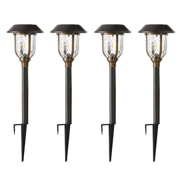 Savannah 25 Lumen Bronze and Brass LED Weather Resistant Outdoor Solar Path Light with Glass Lens (4-Pack)