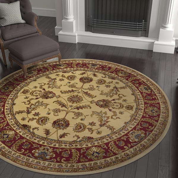 Sensation Border Ivory 6 ft. Round Indoor Area Rug