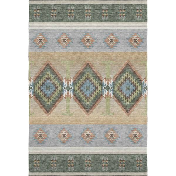 Mayfield Premium Machine Washable Abstract AMF2541 Basil 5 ft. x 7 ft. 6 in. Area Rug