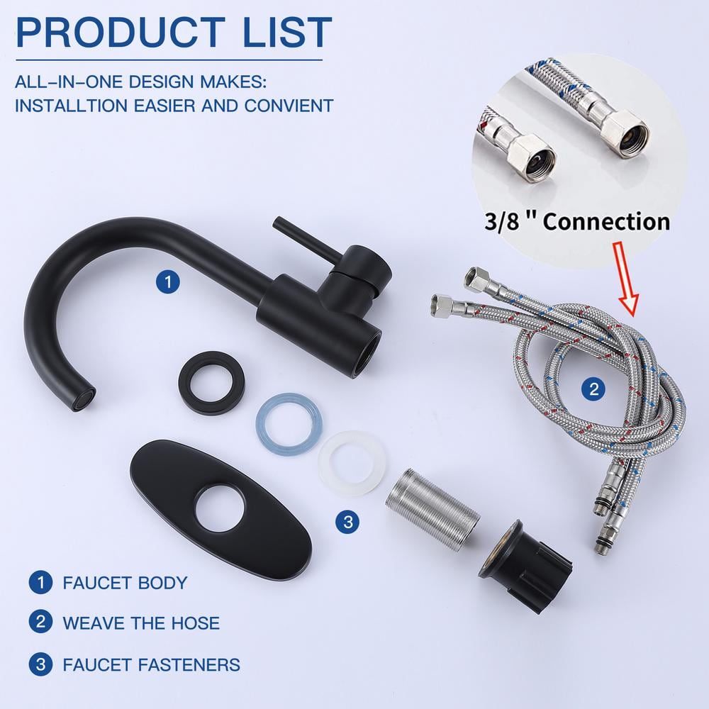 Matte Black Single-Handle Bathroom Faucet with Swivel Spout