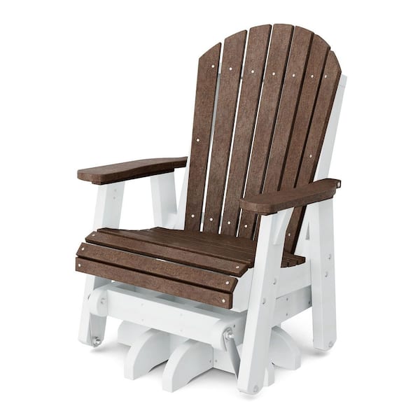 Heritage 1-Person Tudor Brown and White HDPE Plastic Outdoor Swivel Glider
