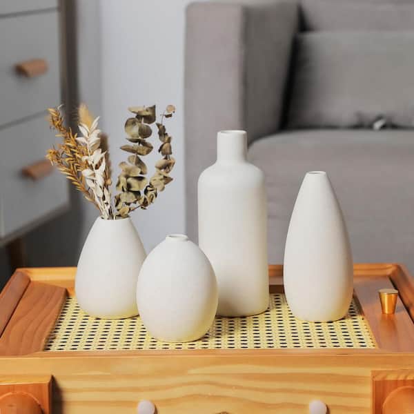 Unbranded 7.67 in. H Cylinder White Ceramic Decorative Vase Set-4 Small Vases for Flowers