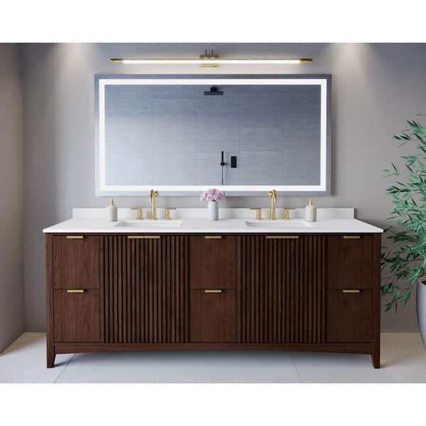 Palmilla 84 in. Double Freestanding Dark Walnut Bath Vanity with White Cultured Marble Top Assembled
