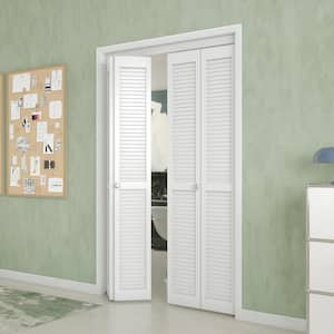 48 in. W. x 80 in. (Double 24 in. W. Doors) Solid Core, MDF Wood, White Louver Bi-fold Door Bi-fold Door with Hardware