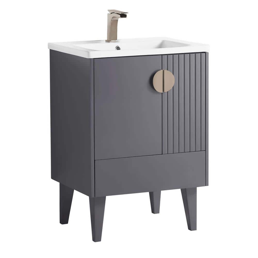 Venezian 24 in. W x 18.11 in. D x 33 in. H Bathroom Vanity Side Cabinet in Rock Gray with White Ceramic Top price history on PriceWatchPro