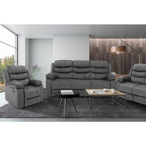 166.54 in. W Slope Arm 3-piece Microfiber Straight Sectional Sofa in Gray with Reclining Function