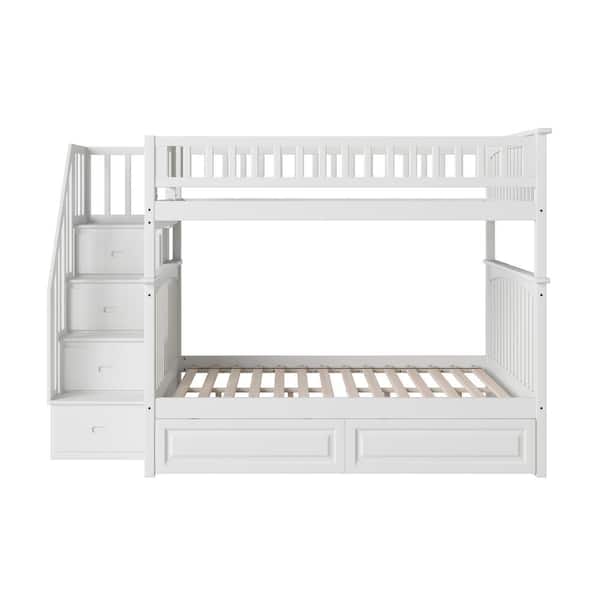 AFI Columbia Staircase Bunk Bed Full Over Full with 2 Raised Panel Bed Drawers in White AB55822