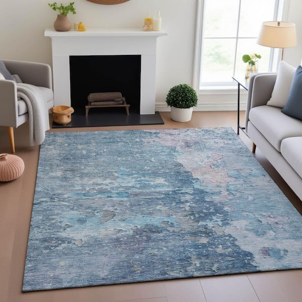 Mayfield Premium Machine Washable Abstract AMF1234 Blue 9 ft. x 12 ft. Area Rug