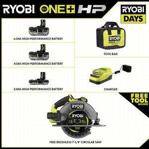 ONE+ 18V Lithium-Ion 2.0 Ah, 4.0 Ah, and 6.0 Ah HIGH PERFORMANCE Batteries and Charger Kit w/ HP Brushless Circular Saw