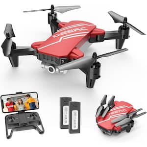 Mini Drone with 720P HD FPV Camera Remote Control, Headless Mode, Speed Adjustment, 3D Flips and 2-Batteries, Red