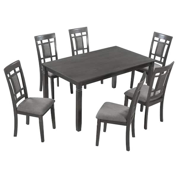 Z-joyee 7-Piece Rectangle Gray Wood Top Dining Room Set Seats 6