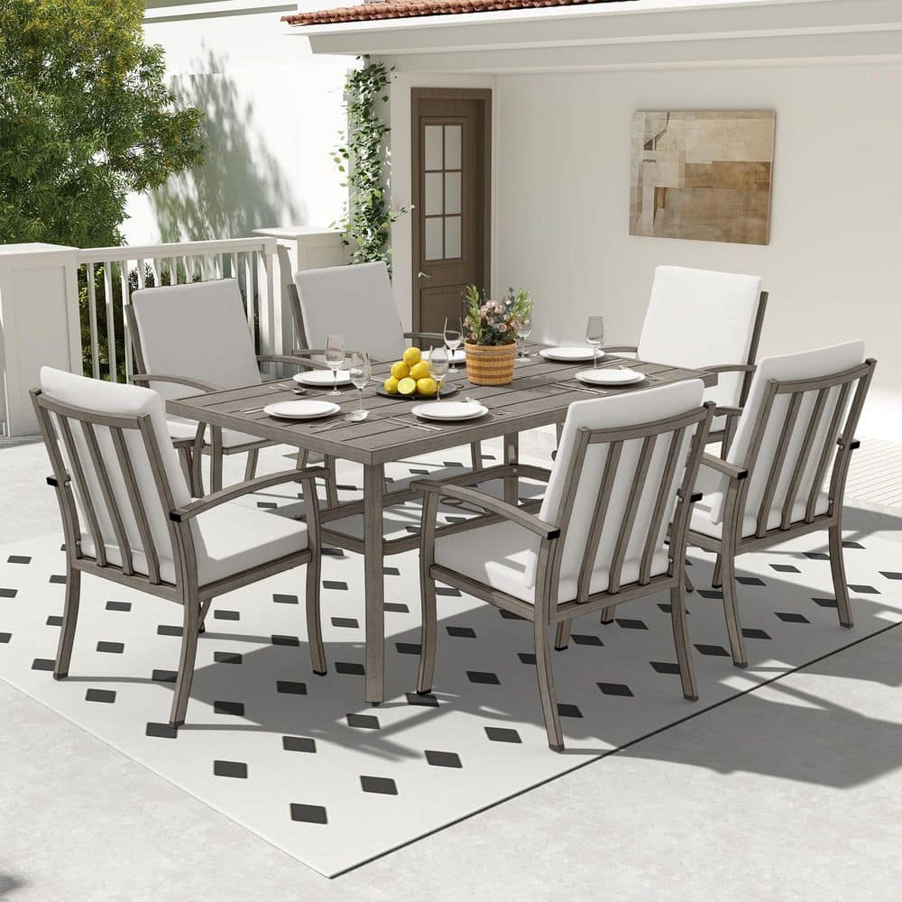 Serenity Gardens 7-Piece Aluminum Outdoor Dining Set with Rectangle Table and Gray Cushions price history on PriceWatchPro