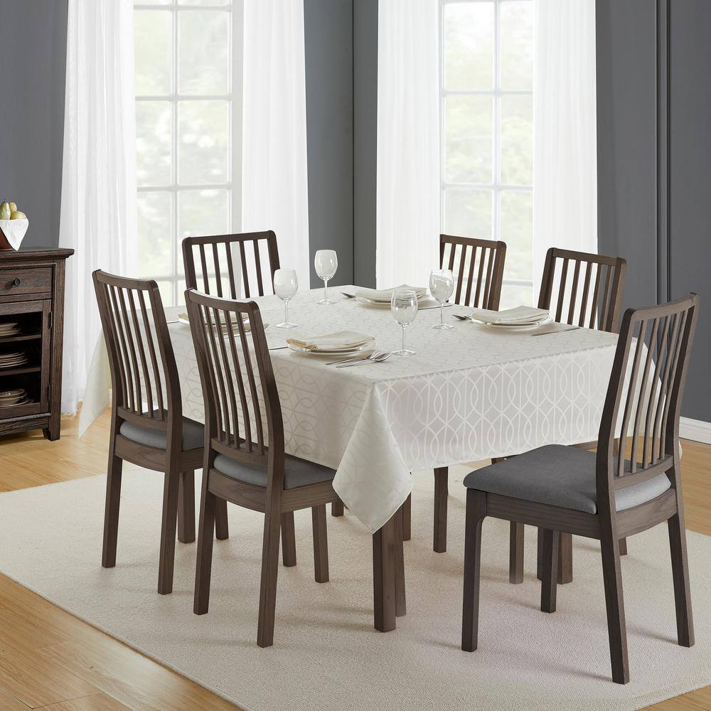 Ivory Jacquard Teflon Treated Rectangular Tablecloth, 60 x 120 Inch