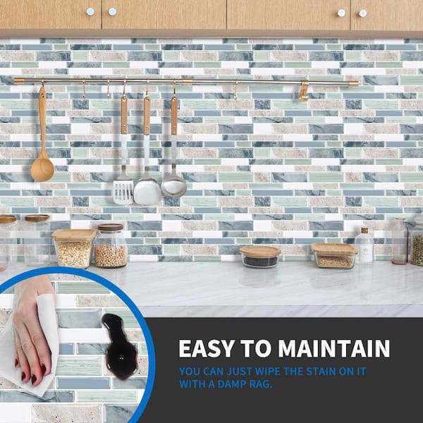 Pink Green Peel and Stick Backsplash Tiles 12 in. x 12 in. 3D Brick Wall Tiles for Kitchen, Bathroom, RV (10-Pack)